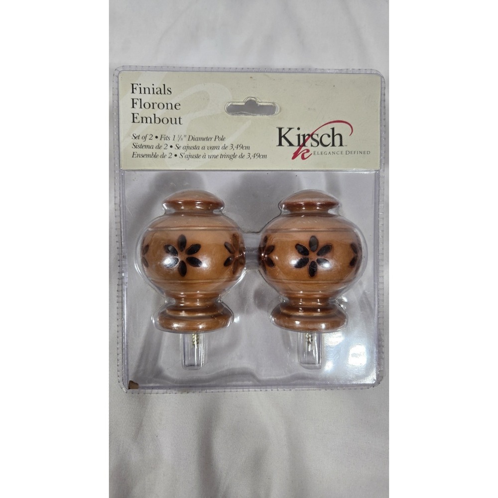 Kirsch Florone Warm Oak Wooden Finials | Set of Two for Curtain Rods